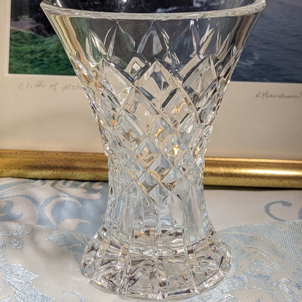 Very Pretty Galway Crystal Bud Vase Marked Flared Top Diamond Etched 4.5"